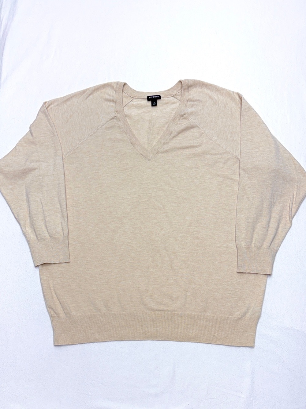 Torrid Oatmeal V Neck Sweater Womens Size 3 Beige Lightweight Knit